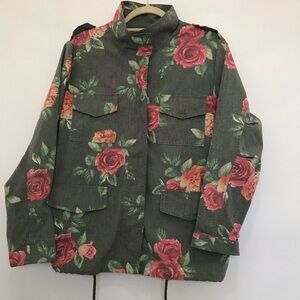 VICI Floral Utility Jacket - Green with Rose Print Size XS